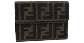 Cartera de lona Zucca FENDI negra marrón Auth 79791 Castaño Negro 